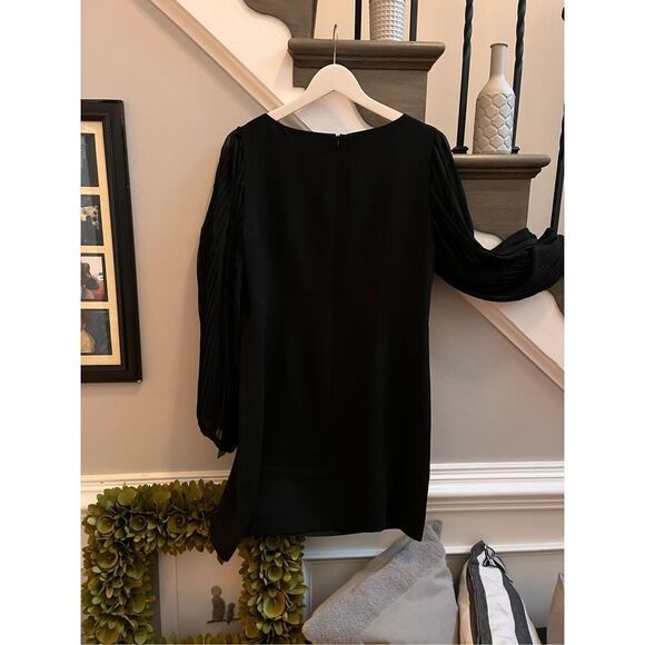 WHBM Chiffon Pleated Sleeve Black Shift Dress sz 8 NWT - Picture 7 of 8